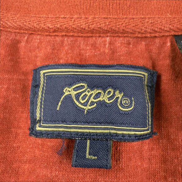 Vintage 90s Roper Bull Graphic Polo Shirt Mens L Rust Red Western Cowboy Rodeo - Picture 5 of 12